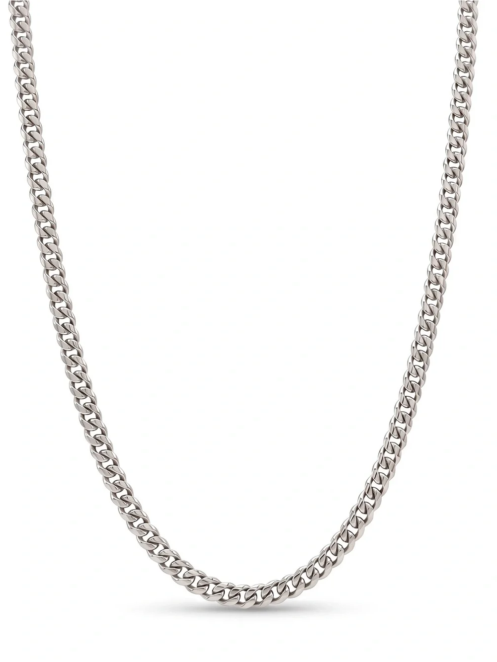 Men's Silver Cuban Link Chain Necklace - Polished Stainless Steel